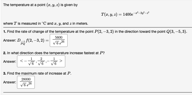 Solved The temperature at a point (x,y,z) is given by | Chegg.com