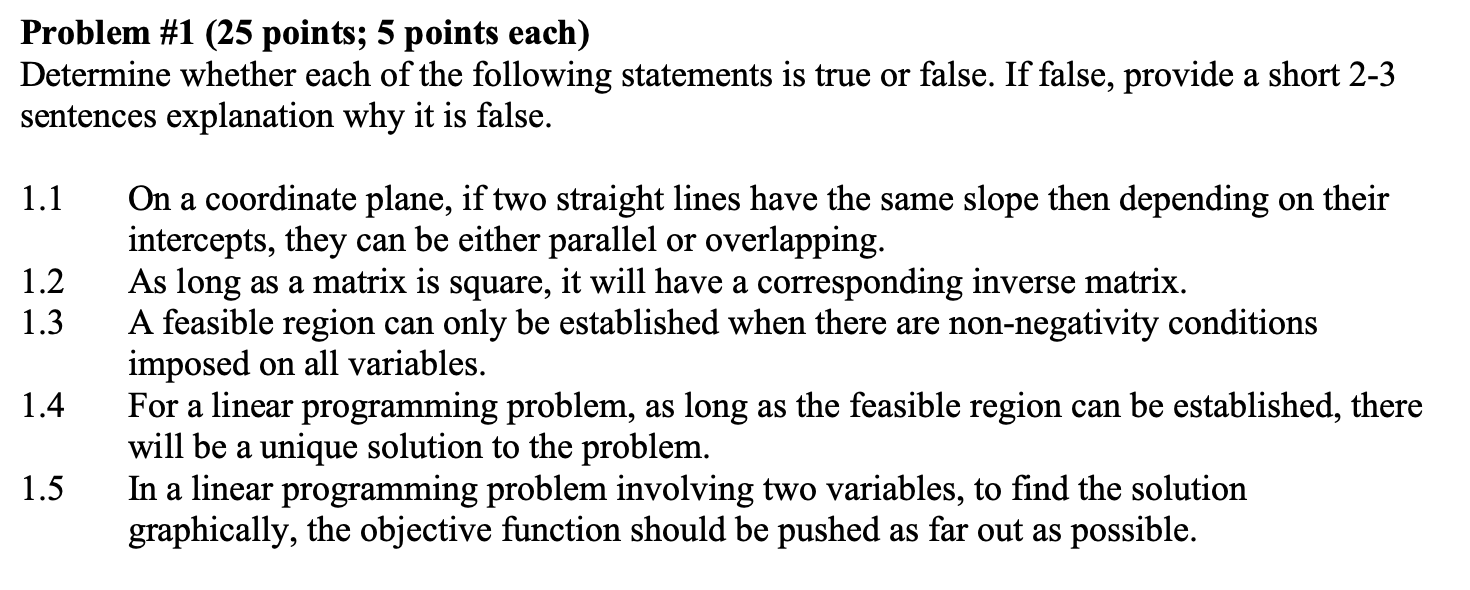 Solved Problem #1 (25 points; 5 points each) Determine | Chegg.com
