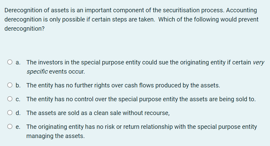 Solved Derecognition of assets is an important component of | Chegg.com