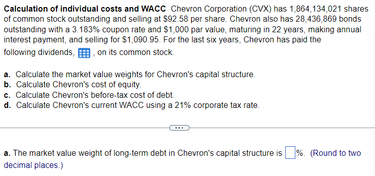 Solved Calculation Of Individual Costs And WACC Chevron | Chegg.com