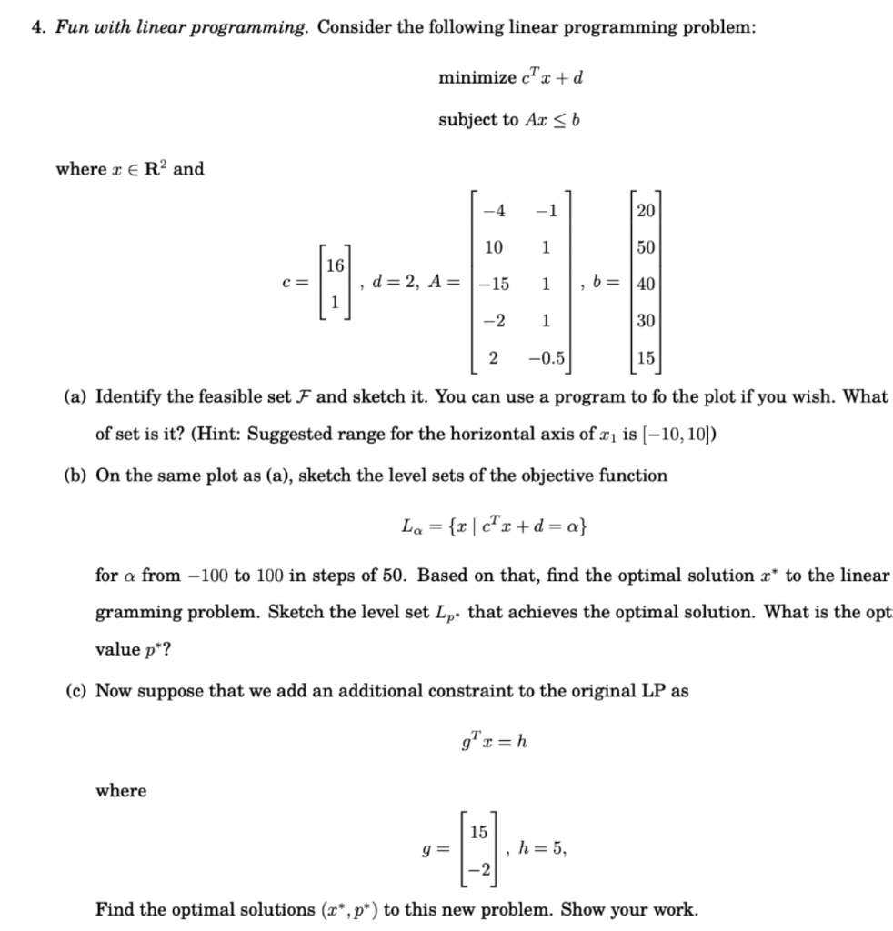 Solved 4. Fun with linear programming. Consider the | Chegg.com