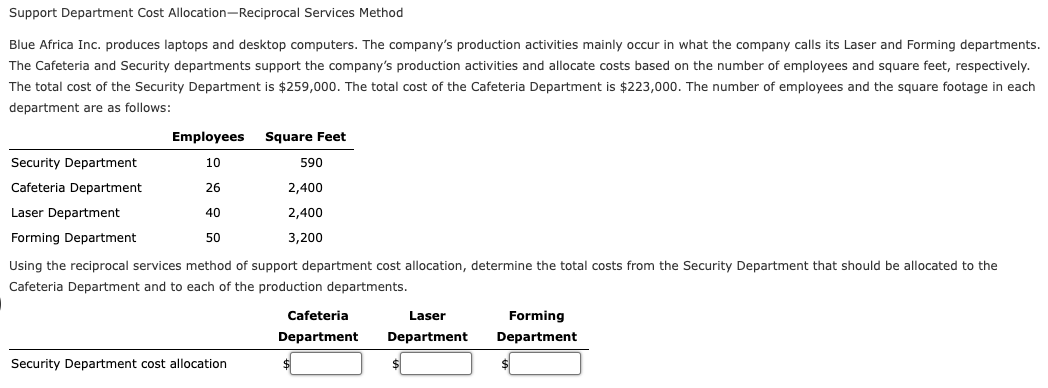 Solved Support Department Cost Allocation-Reciprocal | Chegg.com