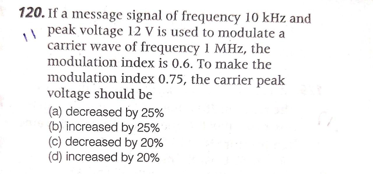 Solved 120. If a message signal of frequency 10 kHz and 11 | Chegg.com