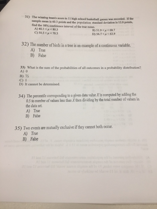 Solved 31) The winning team's score in 11 high school