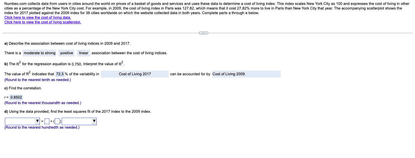Solved Numbeo.com collects data from users in cities around | Chegg.com