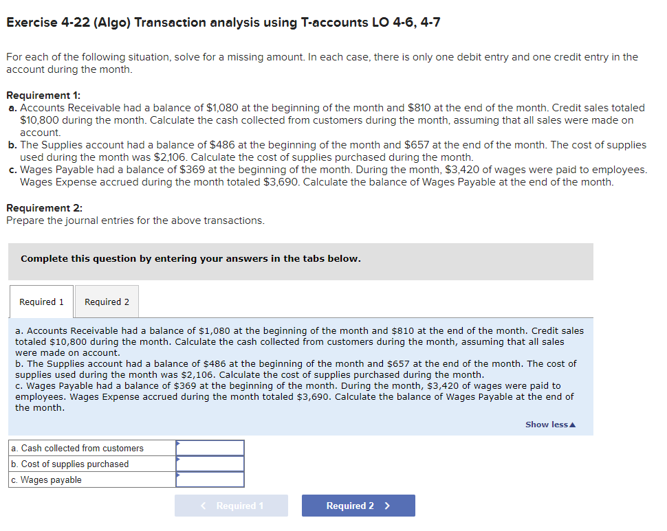 Solved Exercise 4-22 (Algo) Transaction analysis using | Chegg.com