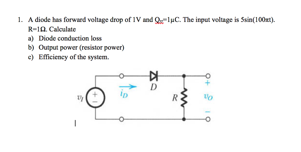 Solved 1. A diode has forward voltage drop of 1V and QulHC. | Chegg.com