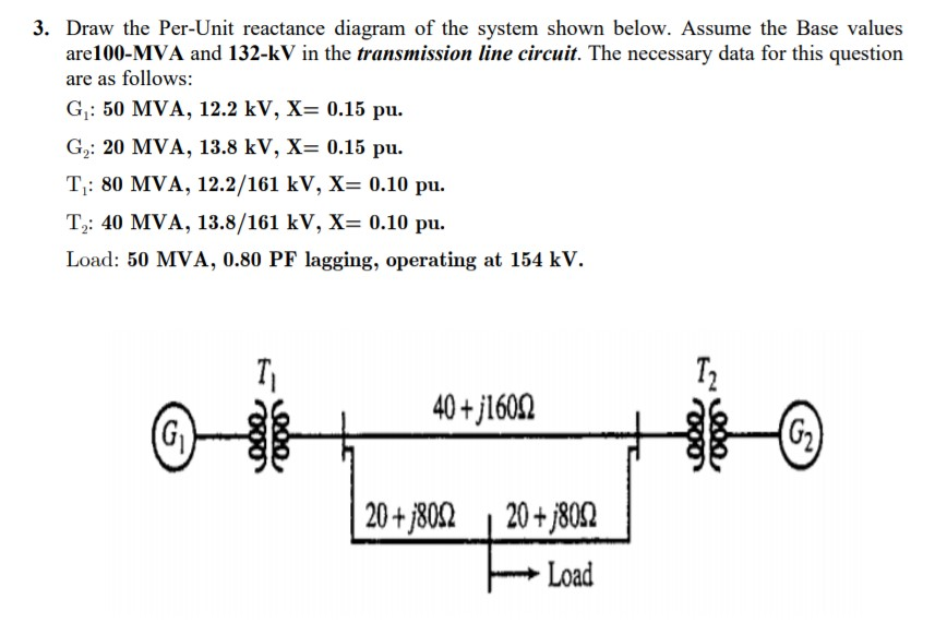 Solved 3. Draw The Per-Unit Reactance Diagram Of The System | Chegg.com