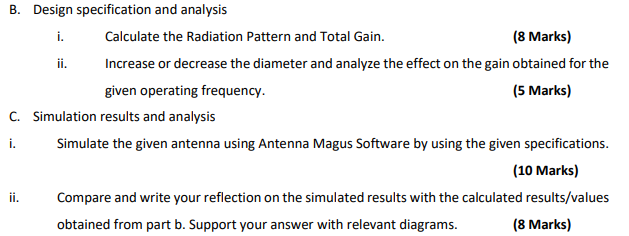 B. Design Specification And Analysis I. Calculate The | Chegg.com