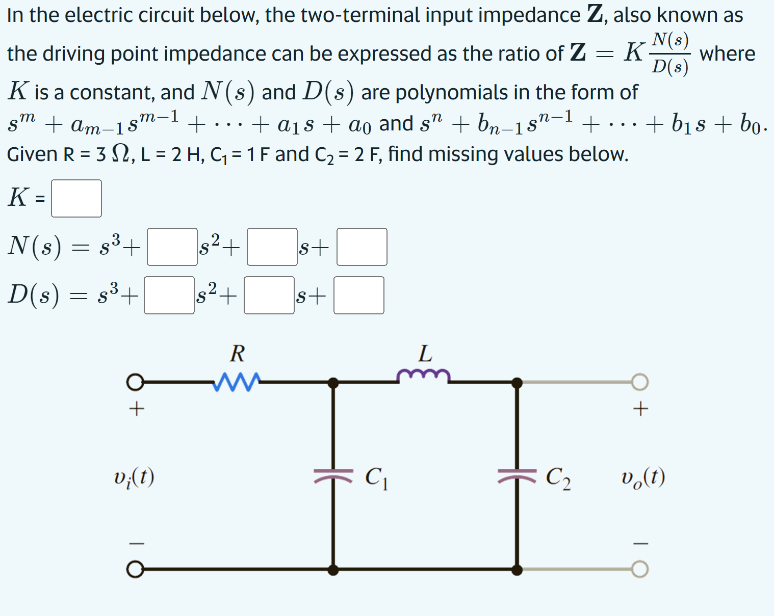 Solved In the electric circuit below, the two-terminal input | Chegg.com