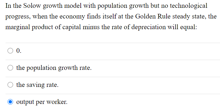 Solved In the Solow growth model with population growth but | Chegg.com