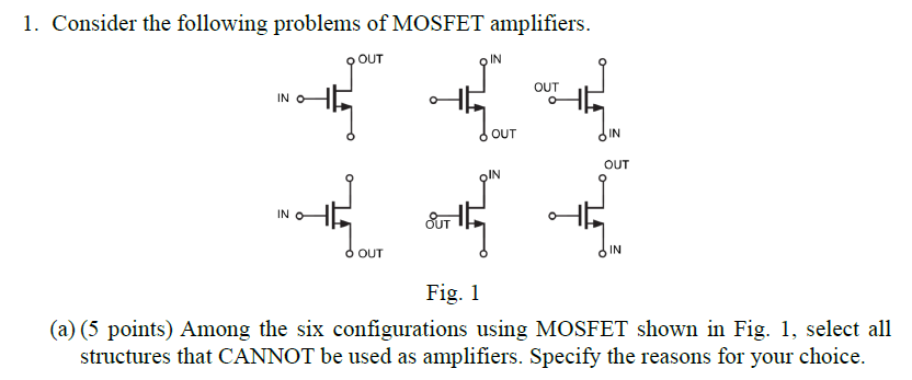 Solved 1. Consider The Following Problems Of MOSFET | Chegg.com