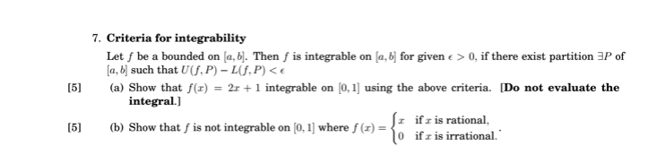 Solved [5] 7. Criteria For Integrability Let / Be A Bounded | Chegg.com