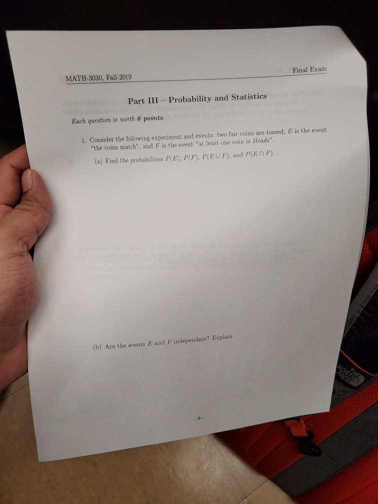 Fall-2019 ... Exam Part Probabili MATH-3030, Final III