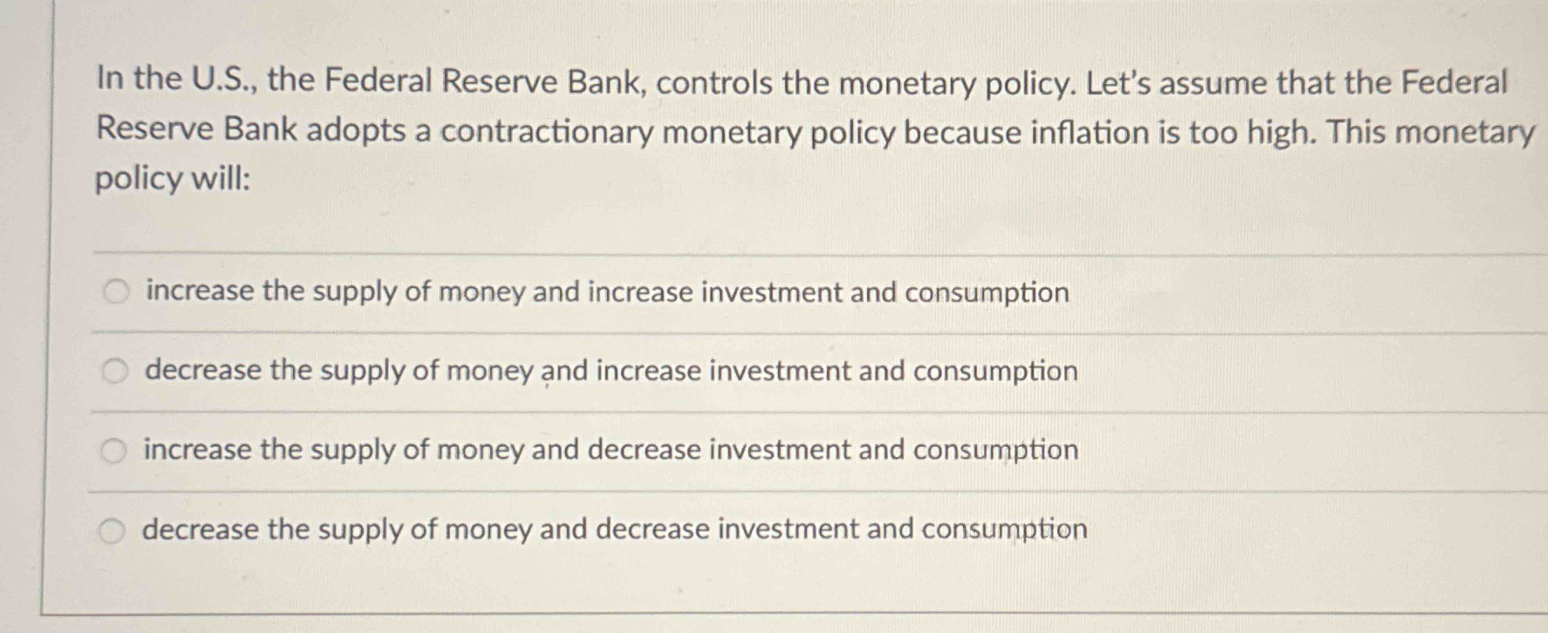 Solved In The U.S., ﻿the Federal Reserve Bank, Controls The | Chegg.com