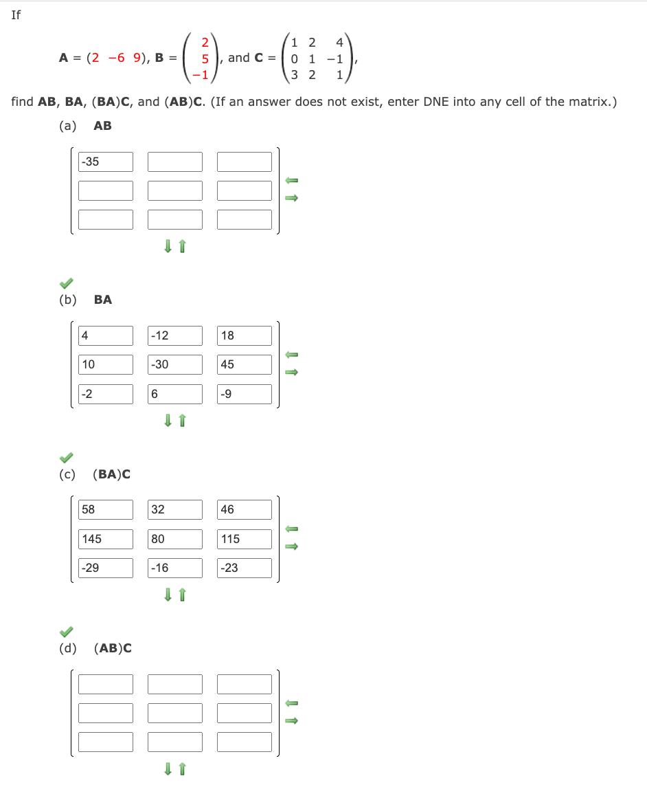 Solved If A = (2-69), B = () 2 5 -1 And C= 1 2 4 0 1 - 1 3 2 | Chegg.com