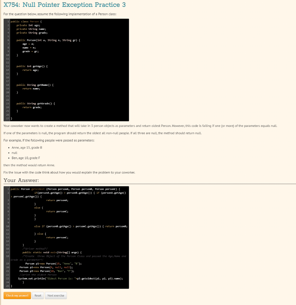 Solved X752 Null Pointer Exception Practice 1 For the