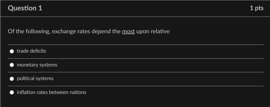 Solved Question 1 1 pts Of the following, exchange rates | Chegg.com