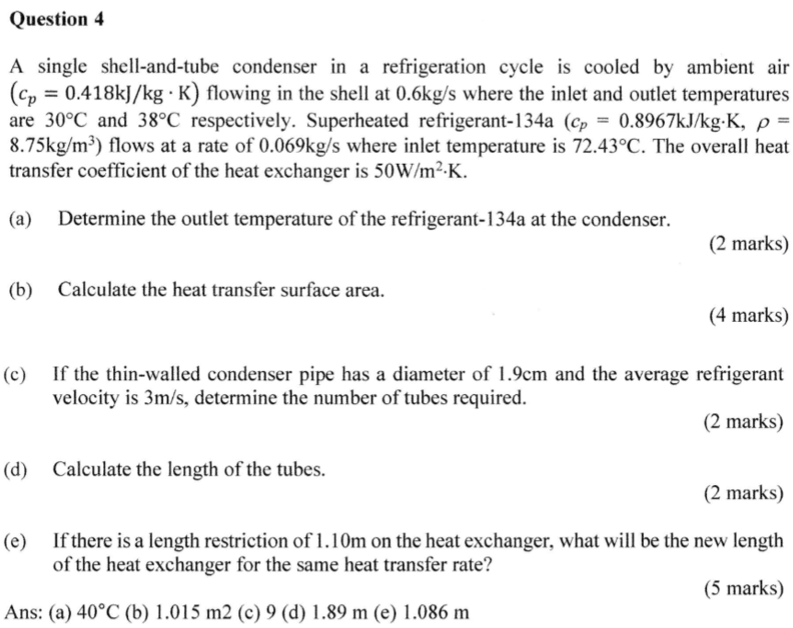 Solved Question 4 A single shell-and-tube condenser in a | Chegg.com