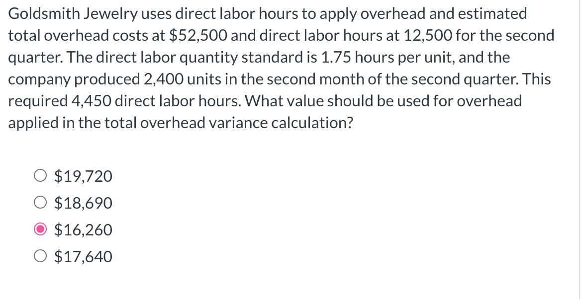 Solved Goldsmith Jewelry uses direct labor hours to apply