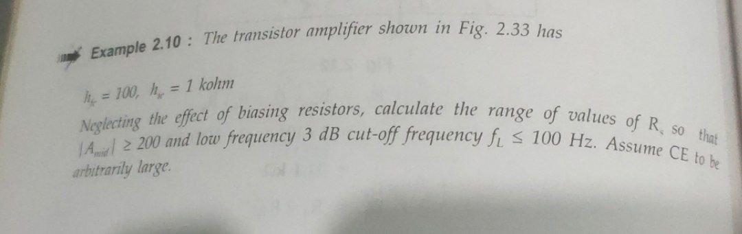 Solved Example 2.10 : The transistor amplifier shown in Fig. | Chegg.com