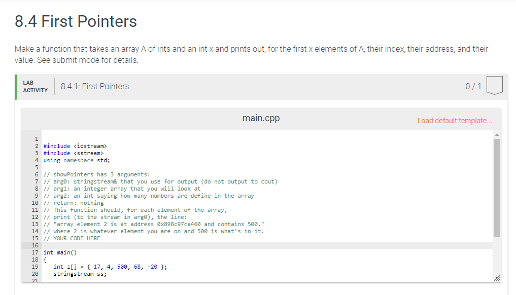 Solved 8.4 First Pointers Make a function that takes an | Chegg.com