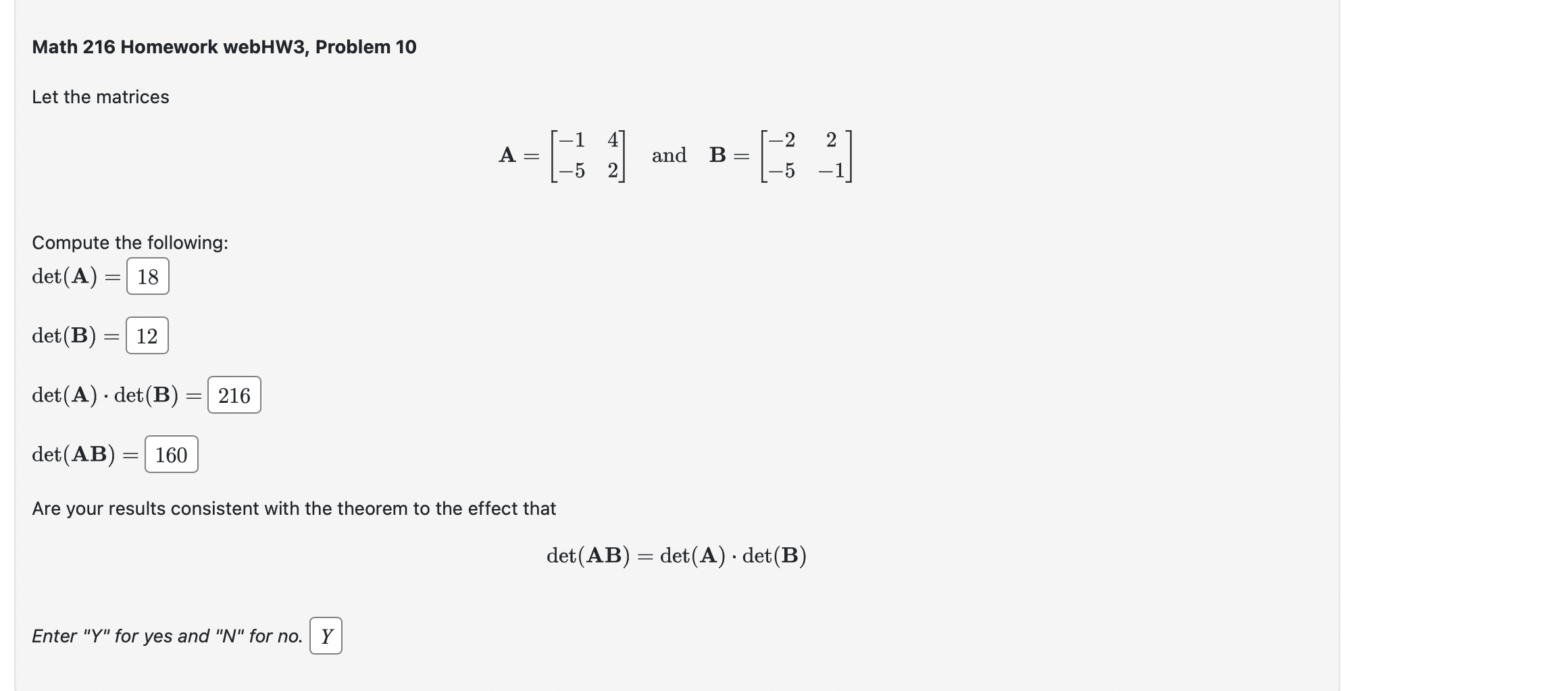 Solved Math 216 Homework WebHW3, Problem 10 Let The Matrices | Chegg.com