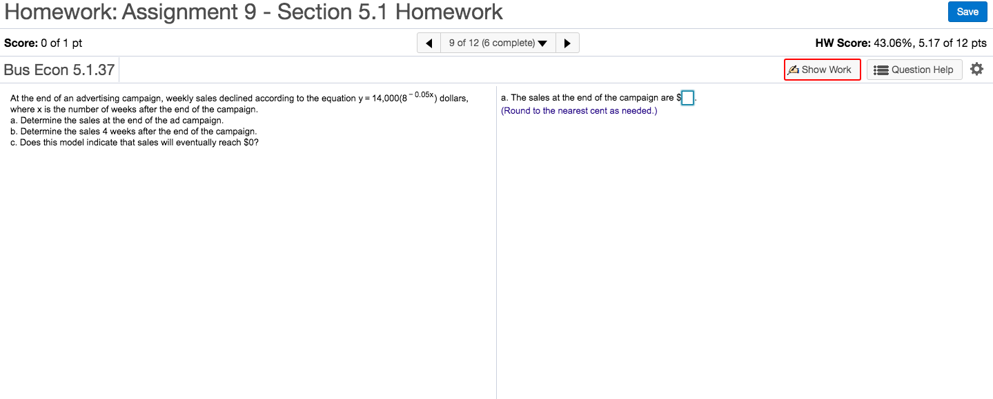 Solved Save Homework: Assignment 9 - Section 5.1 Homework | Chegg.com