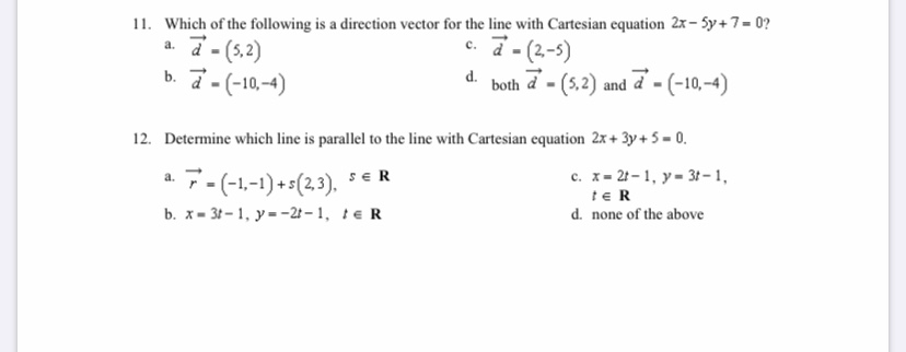 Solved 11 Which Of The Following Is A Direction Vector F Chegg Com