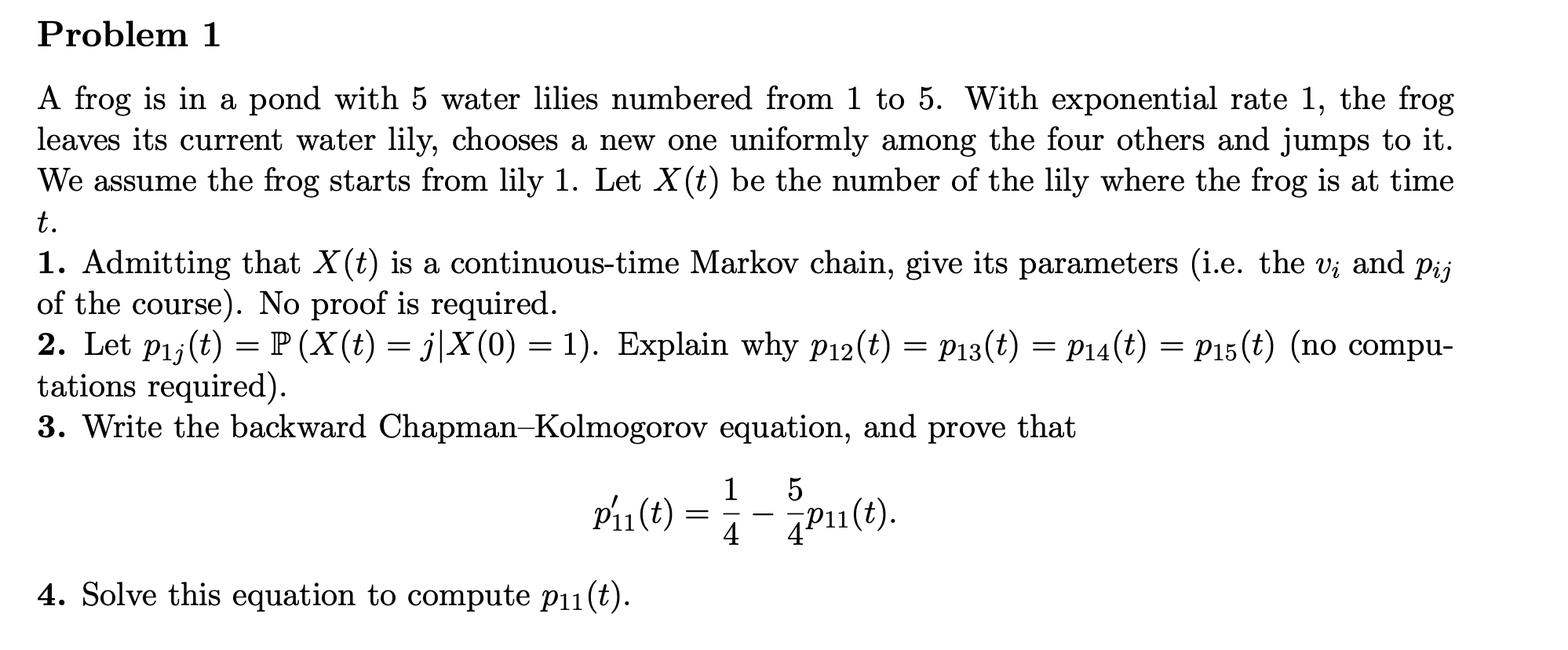 Problem 1 A frog is in a pond with 5 water lilies | Chegg.com