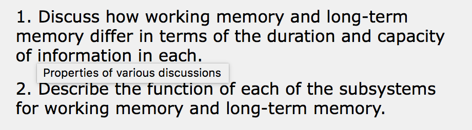 Solved 1 Discuss How Working Memory And Long Term Memory Chegg Solved 1 Discuss How Working Memory And Long Term Memory Chegg