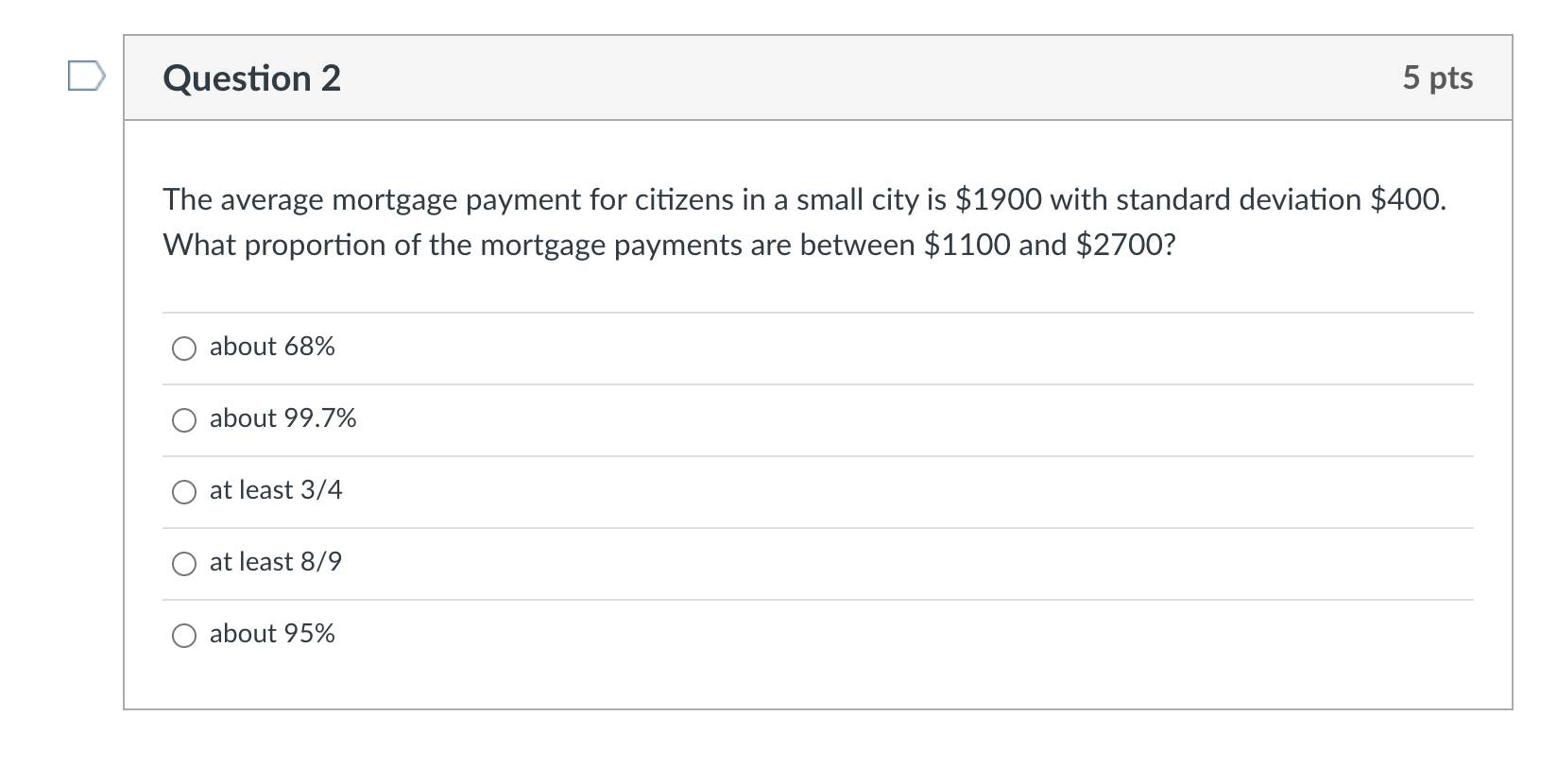 Solved Question 2 5 pts The average mortgage payment for 