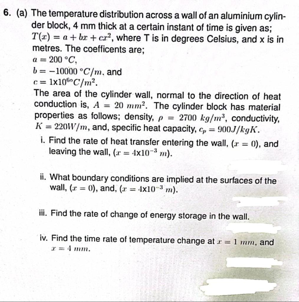 Solved 6. (a) The temperature distribution across a wall of | Chegg.com