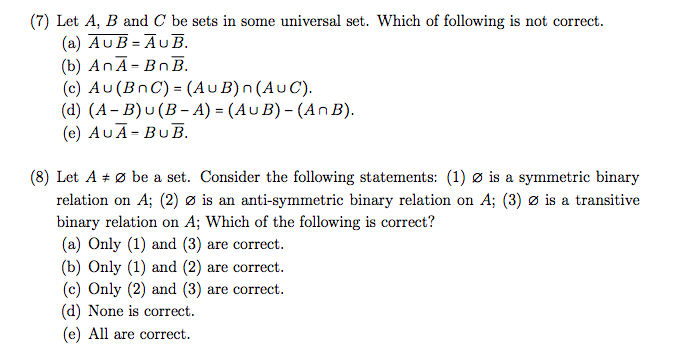 (7) Let A,B And C Be Sets In Some Universal Set. | Chegg.com