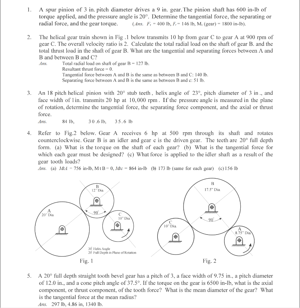 Solved 1. A spur pinion of 3 in. pitch diameter drives a 9