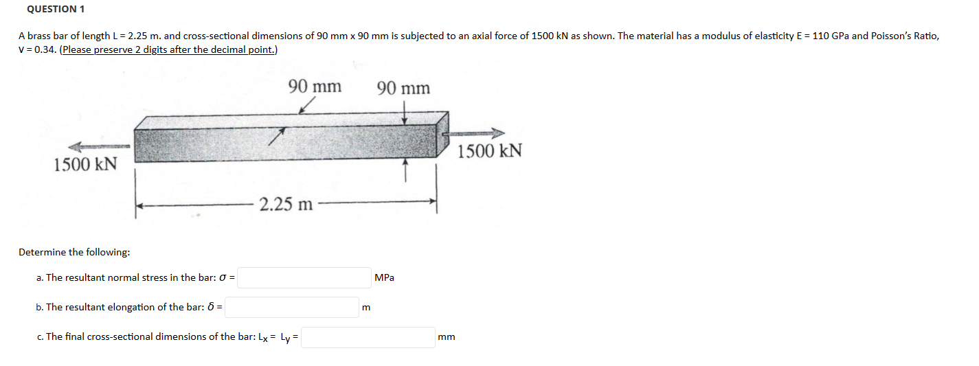 Solved QUESTION 1 A brass bar of length L = 2.25 m. and