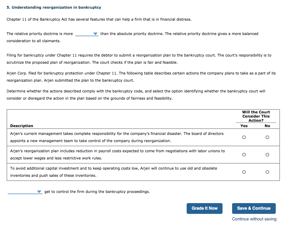 Solved 5. Understanding reorganization in bankruptcy Chapter | Chegg.com