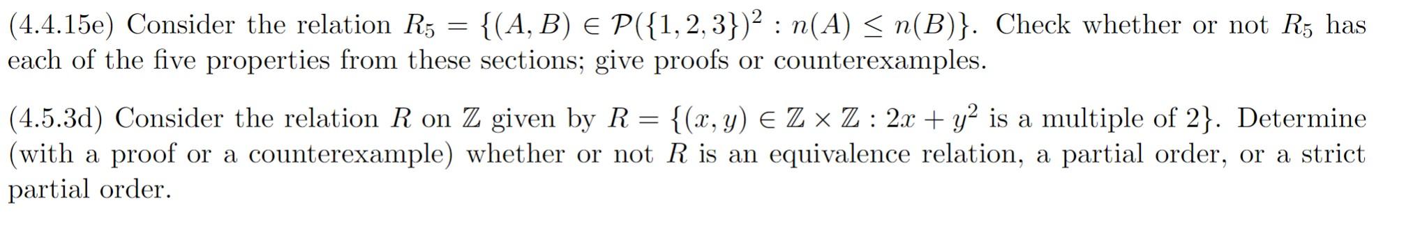 Solved 2 (4.4.15e) Consider the relation R5 {(A, B) E | Chegg.com