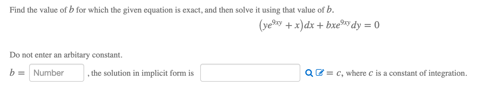 Solved Find The Value Of B For Which The Given Equation Is | Chegg.com