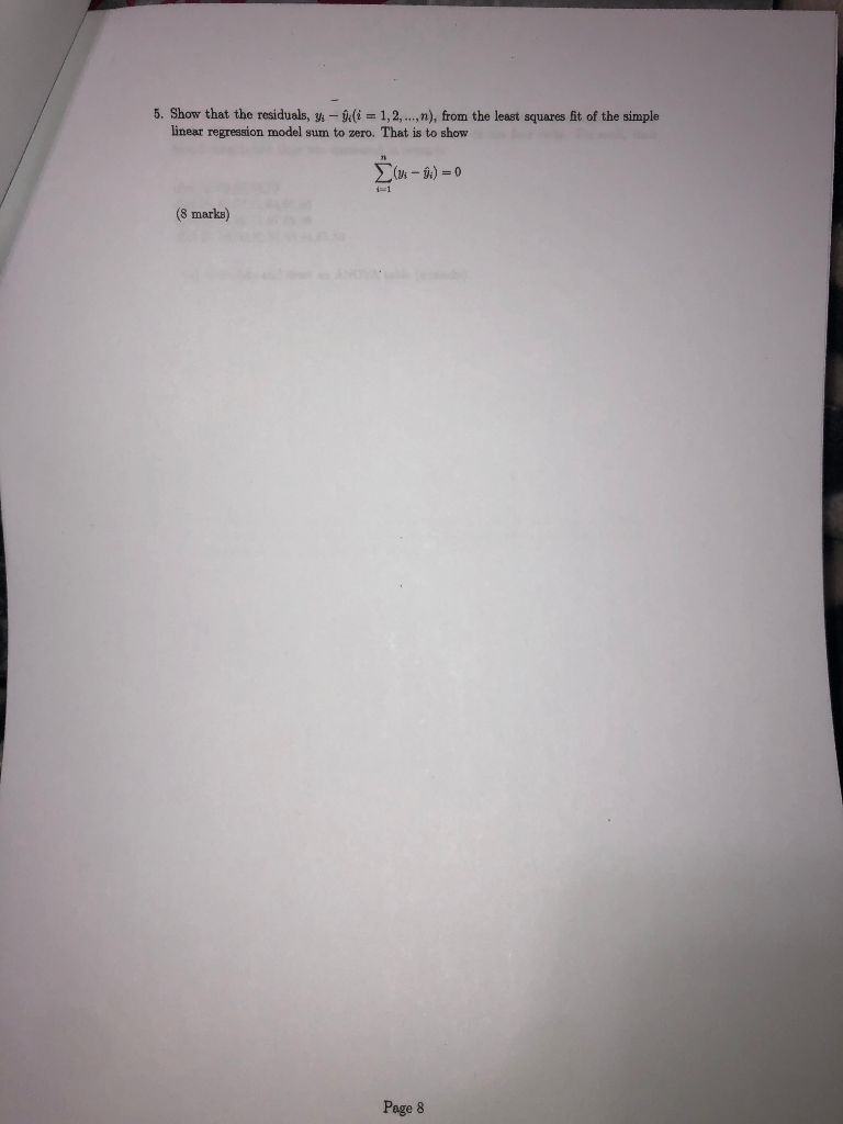 Solved 5. Show that the residuals, 91 - (i = 1,2,...,n), | Chegg.com