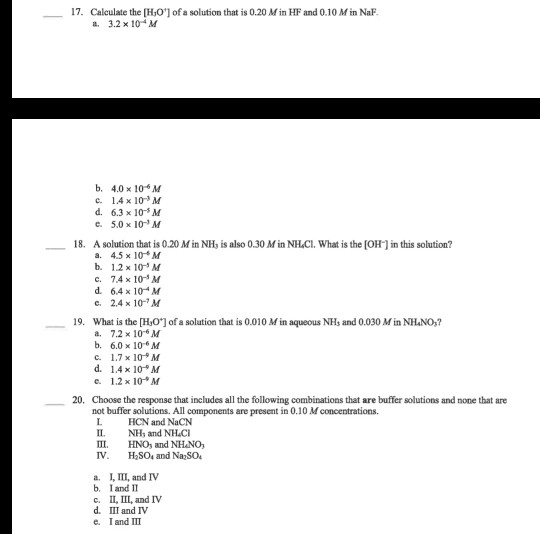 Solved 17. Calculate the [Ho'] of a solution that is 0.20 M | Chegg.com