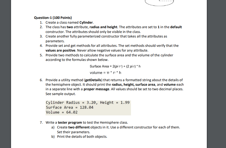 Solved Question-1 (100 Points) 1. Create a class named | Chegg.com