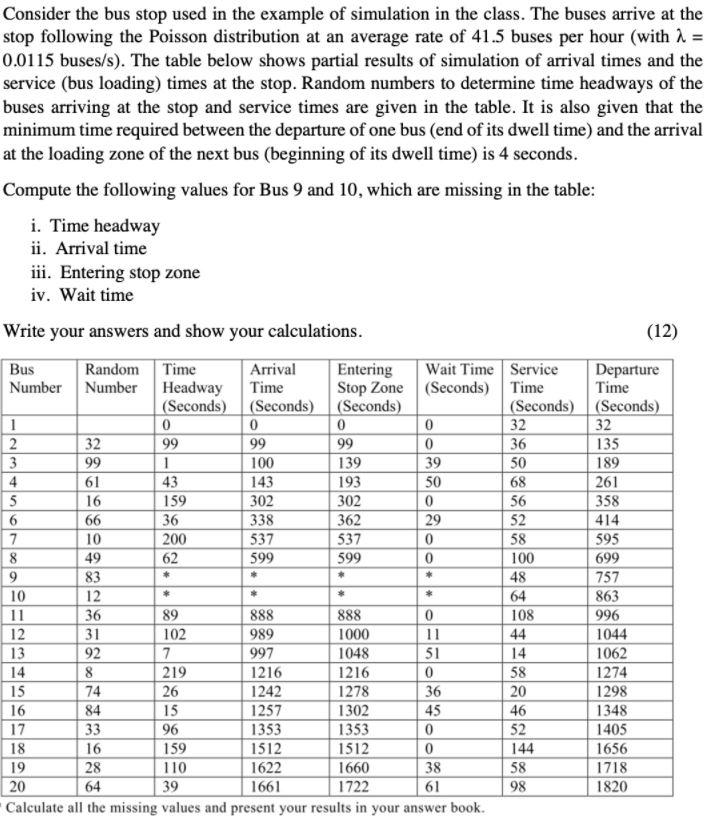 Solved Consider the bus stop used in the example of | Chegg.com