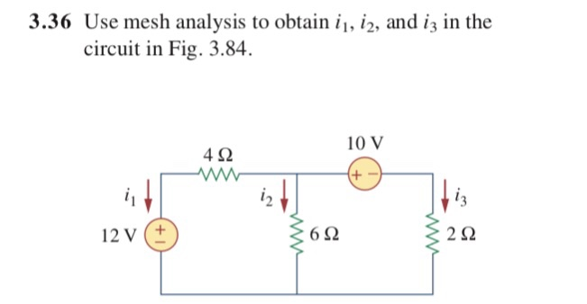 Solved 3.36 Use mesh analysis to obtain ii, i2, and i in the | Chegg.com