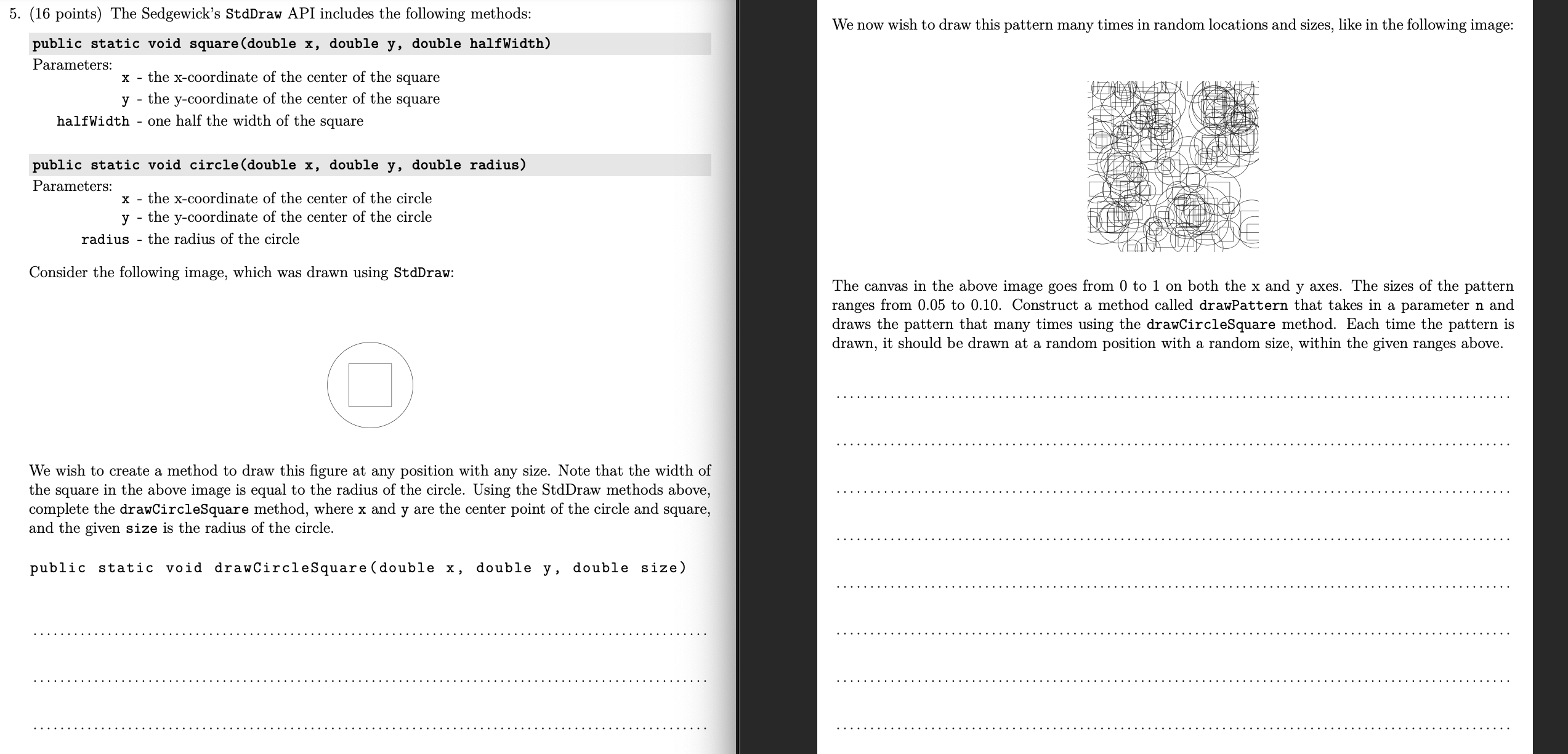 Solved 5. (16 points) The Sedgewick's StdDraw API includes | Chegg.com