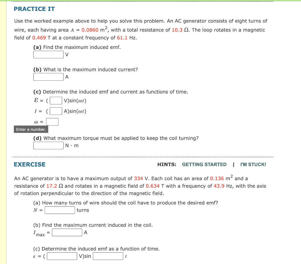 Solved EXAMPLE 20.5 emf Induced in an AC Generator GOAL | Chegg.com