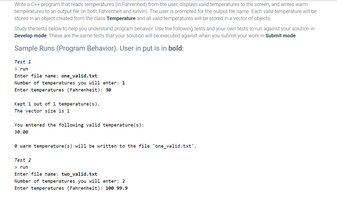 Solved Write a C++ program that reads temperatures (in | Chegg.com