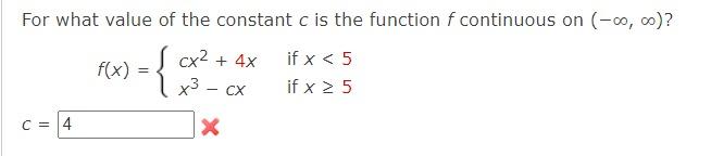 Solved For what value of the constant c is the function f | Chegg.com