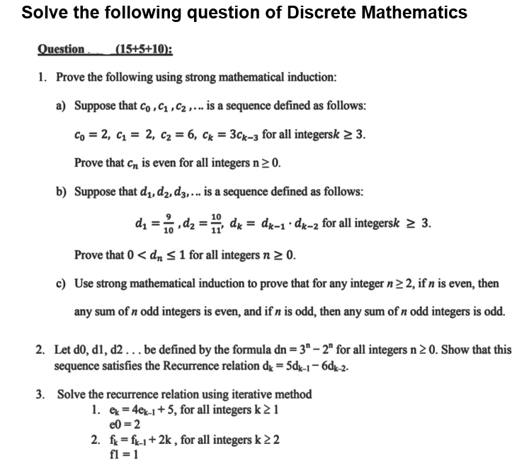 Solved Solve the following question of Discrete Mathematics | Chegg.com