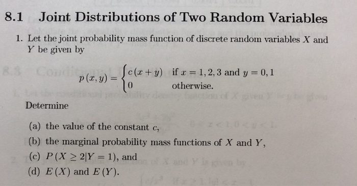 Solved 8.1 Joint Distributions of Two Random Variables 1. | Chegg.com